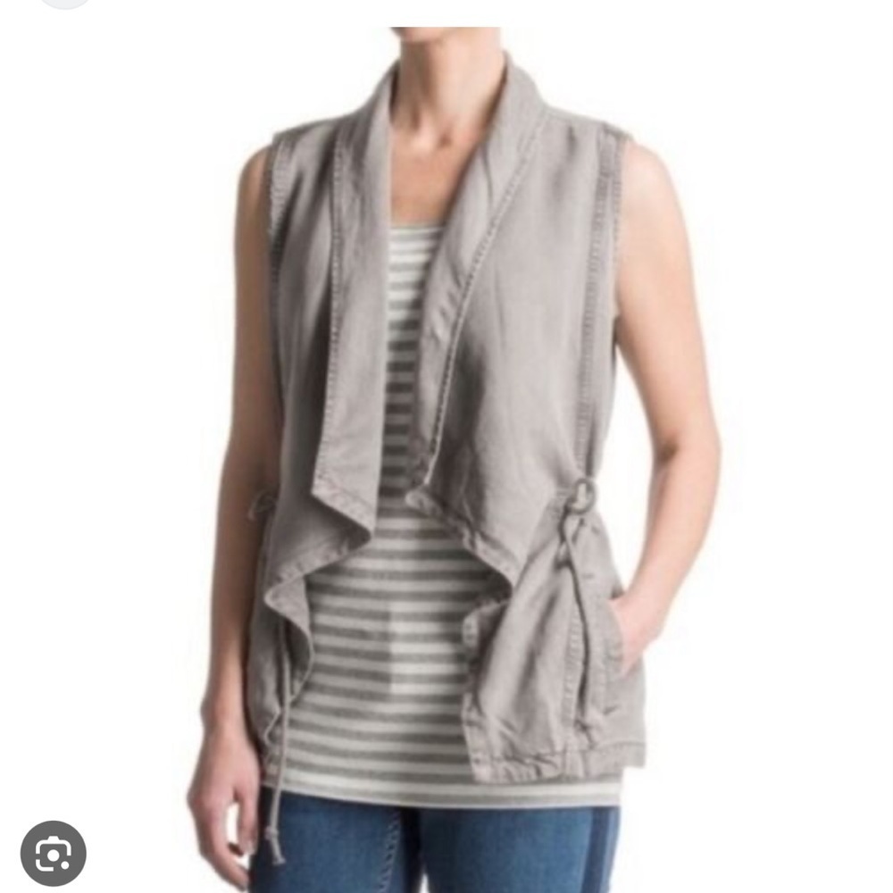 MAX JEANS women’s Drape Open Front Utility soft Vest adj draw string waist XS